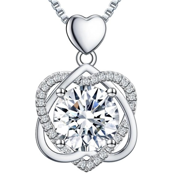 InfinityLove Heart Necklaces for Women, 5-3 Carats Moissanite, Sterling Silver Pendant Jewelry, Anniversary Birthday Gifts for Wife, Girlfriend, Daughter, Mom